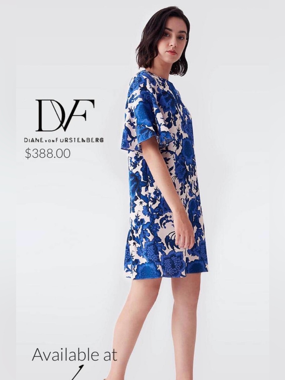 Diane von Furstenberg DVF Silk Blue Floral Flutter Sleeve Shift Dress S